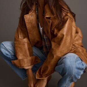 12th Tribe London Calling Cognac Oversized Faux Leather Jacket Size SS